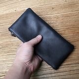 Men's Leather Long Wallet Zipper Ultra-Thin Retro Hand Mobile Phone Bag