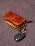 NZPJ Leather Key Bag, Cowhide Purse, Vintage Vegetable Tanned ID Bag