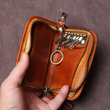 NZPJ Leather Key Bag, Cowhide Purse, Vintage Vegetable Tanned ID Bag