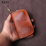 NZPJ Leather Key Bag, Cowhide Purse, Vintage Vegetable Tanned ID Bag