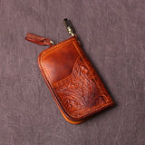 NZPJ Leather Key Bag, Cowhide Purse, Vintage Vegetable Tanned ID Bag