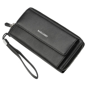 Men Clutch Wallets Engraved PU Leather Zip Large Capacity Hand Strap Wallet