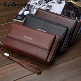 Men Clutch Wallets Engraved PU Leather Zip Large Capacity Hand Strap Wallet