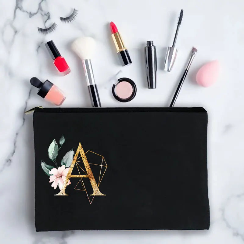 Fleur Letter Print Makeup Organizer Travel Bag - Blessings Customization