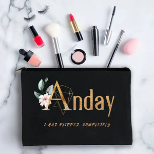 Fleur Letter Print Makeup Organizer Travel Bag - Blessings Customization