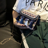 National Style Tassel Woven Small Women Shoulder Bag with Chain