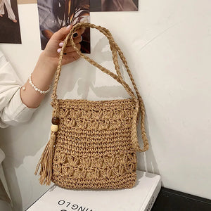 Vintage Tassel Straw Woven Bag Women Shoulder Messenger Bag