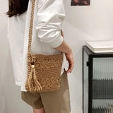 Vintage Tassel Straw Woven Bag Women Shoulder Messenger Bag
