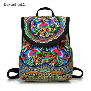 Vintage Embroidery Ethnic Backpack Flower Travel Shoulder Bag