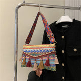 Vintage Crossbody Bag Envelope Handbag with Tassel Shoulder Strap
