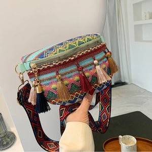 Colorful Wavy Stripe Canvas Waist Pack Female Fanny Pack Lady Crossbody Bag