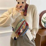 Colorful Wavy Stripe Canvas Waist Pack Female Fanny Pack Lady Crossbody Bag