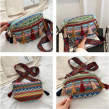 Colorful Wavy Stripe Canvas Waist Pack Female Fanny Pack Lady Crossbody Bag