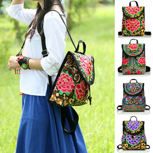 Boho Embroider Canvas Backpack Bag Travel Shoulder Bag