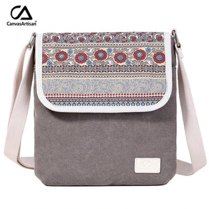 Canvas Retro Messenger Bag Floral Printing Shoulder Bag