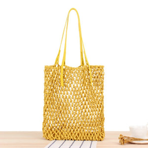 Hand-Woven Leather Bag with Rope Net Pocket for Travel and Beach