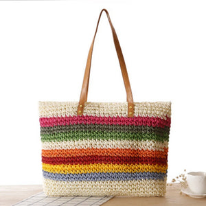 National rainbow striped straw bag beach bag