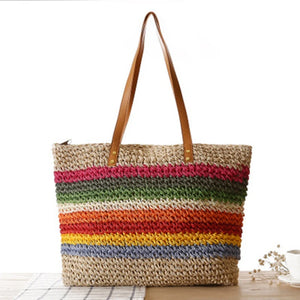 National rainbow striped straw bag beach bag