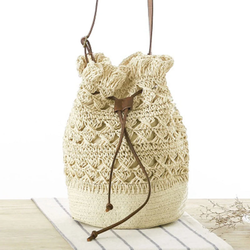 National Wind Crochet Backpack Grass Knit Shoulder Bag Women's Travel Beach Bag