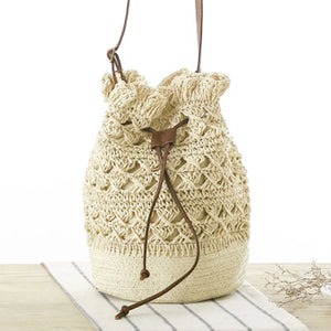 National Wind Crochet Backpack Grass Knit Shoulder Bag Women's Travel Beach Bag