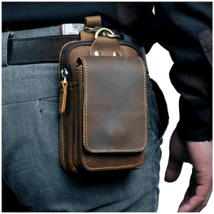 Leather Men's Vintage Waist Bag Hook Phone Pouch