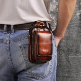 Leather Men's Vintage Waist Bag Hook Phone Pouch