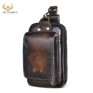 Leather Men's Vintage Waist Bag Hook Phone Pouch