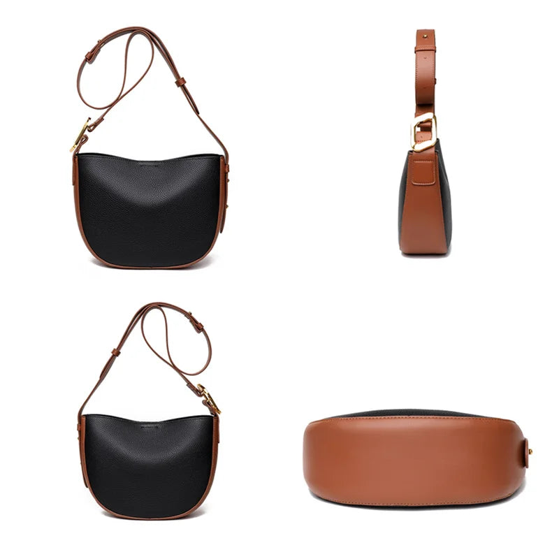 Soft Cow Leather Bucket Handbag Women Shoulder Crossbody Bag