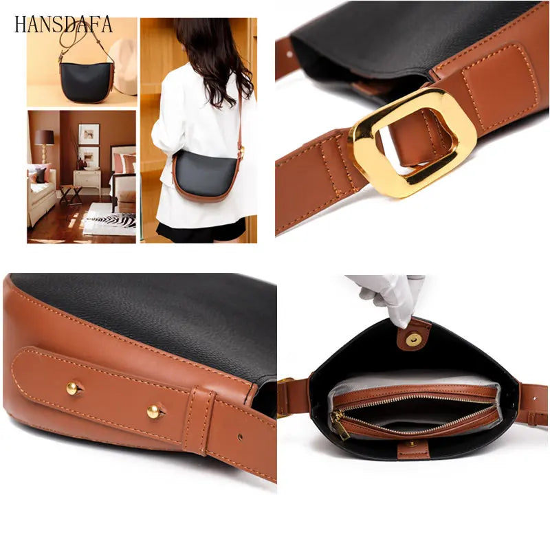 Soft Cow Leather Bucket Handbag for Women