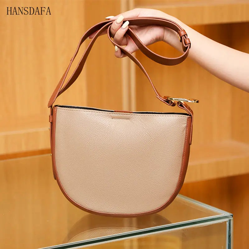 Soft Cow Leather Bucket Handbag for Women