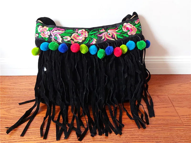 Embroidery Women Bags Tassel Suede Shoulder Bag Vintage Crossbody