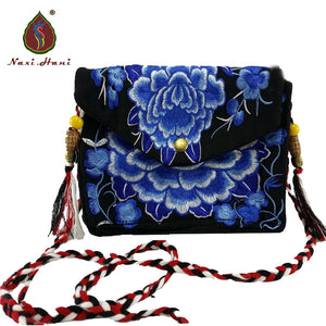 Vintage Boho Embroidered Canvas Messenger Bag for Women