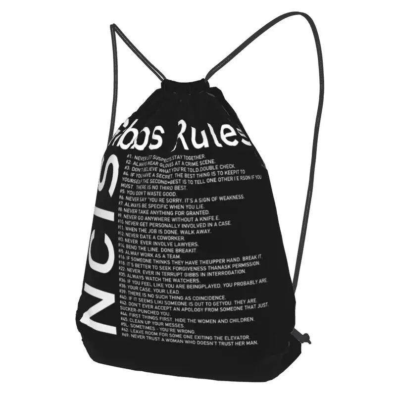 Ncis Gibbs Rules Drawstring Backpack Bookbag Beach Bag