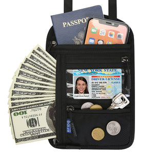 RFID Blocking Neck Pouch Passport Holder for Safe Travel