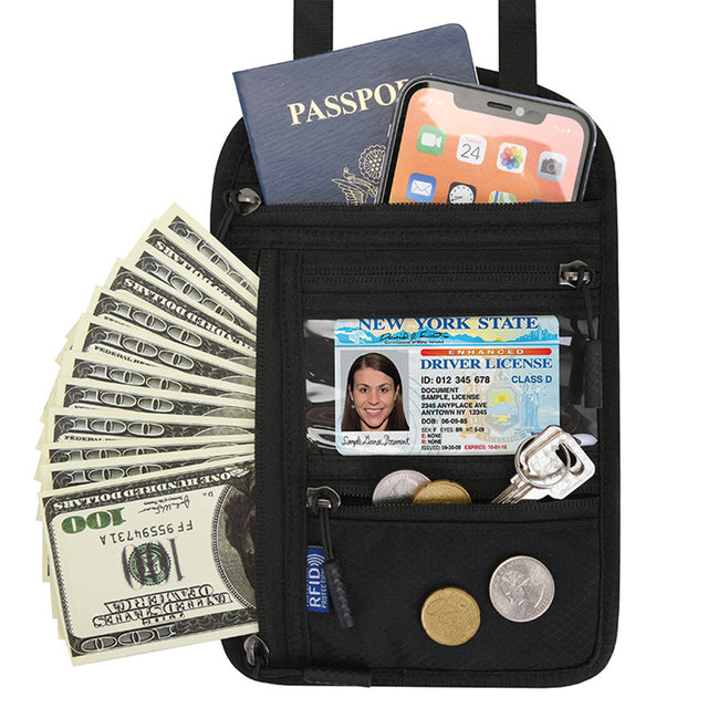 RFID Blocking Neck Pouch Passport Holder for Safe Travel
