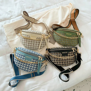 Woven Chest Bag Women Ins Chain Small Waist Messenger Bag