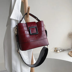 Red Crocodile Pattern Mini Bucket Shoulder Bag