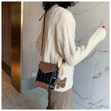 Retro Croc Pattern Crossbody Bag, All-match Small Square Bag