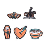 Halloween Enamel Pins Octopus Book Coffin Tea Brooches Bag Lapel Badges