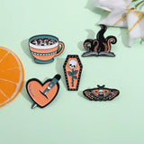 Halloween Enamel Pins Octopus Book Coffin Tea Brooches Bag Lapel Badges