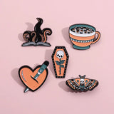 Halloween Enamel Pins Octopus Book Coffin Tea Brooches Bag Lapel Badges