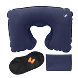 Portable Travel Inflatable Neck Pillow Set + Eye Mask + Earplug