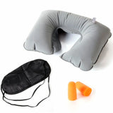 Portable Travel Inflatable Neck Pillow Set + Eye Mask + Earplug