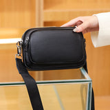 Cowhide Small Classic Female Shoulder Bag Wide Straps Crossbody Handbag