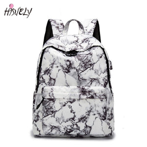 15.6 inch Travel Marble Large Backpack Women USB School Backpack