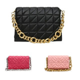 Women's Quilted Shoulder Bag with Thick Chain - Handbag and Clutch