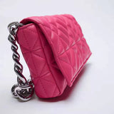 Women's Quilted Shoulder Bag with Thick Chain - Handbag and Clutch