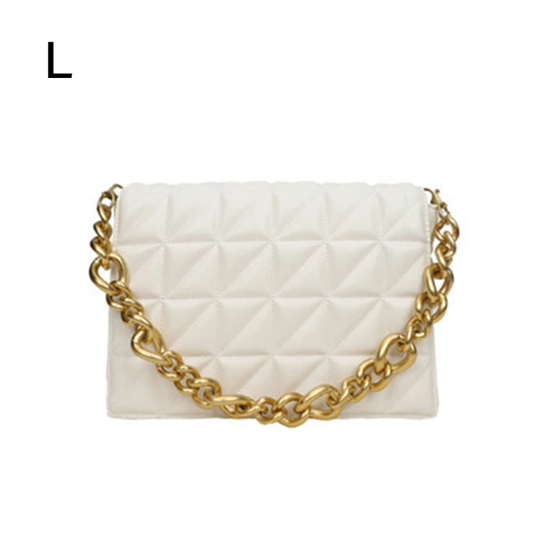 Women's Quilted Shoulder Bag with Thick Chain - Handbag and Clutch