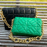 Women's Quilted Shoulder Bag with Thick Chain - Handbag and Clutch