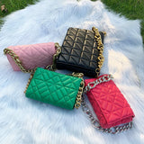 Women's Quilted Shoulder Bag with Thick Chain - Handbag and Clutch